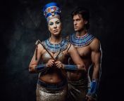 couple traditional egyptian costumes woman men blue gold egyptian costumes posing studio black walls 191938302.jpg from cute and sexy egyptian couple get full enjoy her birthday 2