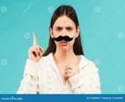 woman fake mustache having fun funny female actress finger up blue background woman fake mustache having fun 212368996.jpg from fakes for fun actress