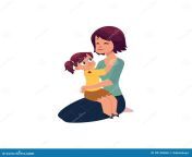 mom daughter hugging embracing each other little girl sitting her knee cartoon vector illustration isolated white 98158066.jpg from little n mom animated