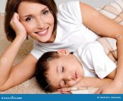 portrait happy mother to sleeping son 13045144.jpg from www mom sleeping son pics