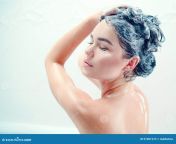 beauty sexy model girl washing her long black hair shampoo taking shower 97481273.jpg from full washing long hair gril