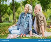 cheerful old husband wife resting park happy married couple enjoying nature together sitting blanket 78470053.jpg from old husband