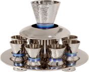 8 cup hammered yair emanuel silver plated blue striped kiddush fountain.jpg from 8 yair