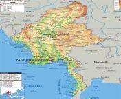 large physical map of myanmar with roads cities and airports small.jpg from myanmar full
