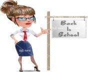 cute female teacher with a skirt cartoon character with back to school sign.jpg from school cute gra
