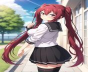 00609 75511105 masterpiece best quality1girlsolonaruse miored hairvery long hairhair between eyes twintailsred eyeshair ribbonschool jpeg from naruse mio