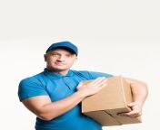 delivery man posing while touching cardboard box 23 2148382406.jpg from delivery man is touching the bum and breast of hot woman
