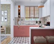 u shaped indian open kitchen design in pink and white.jpg from indian open ch