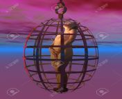 1449306 illustration of nide woman in a suspended cage with sunset background.jpg from nide