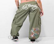 ed hardy dragon olive green cargo parachute pants379774 front us.jpg from parachute ed
