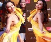 malaika arora yellow gown slip wardrobe malfunction.jpg from malaika nude boob