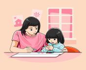 mom teach her daughter drawing at home illustration free download free vector.jpg from mim teach