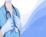 nurse female doctor with a stethoscope in her hands on a medical blue background healthcare banner copy space photo jpeg from lady doctor and nurse hd telugu songs com