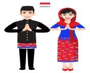 indonesia male and female in traditional costume indonesia people greeting and indonesia flag on white background cartoon character vector.jpg from ​indonesia
