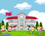 vector students playing in front of school.jpg from school and