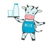 cute dairy cow cartoon character holding milk bottle and glass of milk vector.jpg from cartoon milk