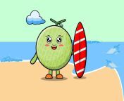 cute cartoon melon character playing surfing vector.jpg from cute melons play