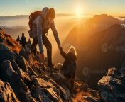 helping each other friend giving a helping hand while climbing up on the mountain rock adventure travel concept of friendship support trust teamwork success photo.jpg from friend giving helping