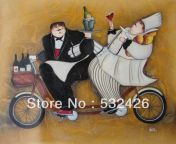chef riding bicycle tasting wine 20x24 handpainted oil painting on canvas wall art home deco kitchen.jpg from riding in kitchen