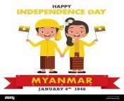 a pair of myanmar boy and girl are celebrating myanmar independence day while they are wearing traditional myanmar clothes and holding the myanmar fla 2e0290c.jpg from myanmar မိုးဟေကိá