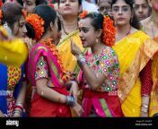 kolkata india march 21st 2019 beautiful young girls in spring festive make up enjoying intimate chat at holi festival known as dol in bengali 2g6xr73.jpg from bengali enjoyin