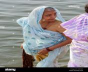 an elderly indian hindu woman in a sari prepares for her morning bathing ritual in the river ganges in varanasi uttar pradesh india south asia w8n5je.jpg from south indian women bathing real nude videos ki fu