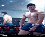 asian handsome young muscular asian man exercising bodybuilder in front of a glass in the gym guy flexing trains his bicep muscles showing body at wm7nde.jpg from muscle asian