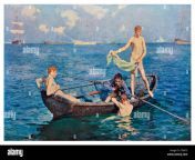 august blue by henry scott tuke rowing boat swimming boy boys paddle cf9673.jpg from vintage male nude boating jpg