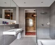 stylish and space savvy small bathroom in gray.jpg from bath between style